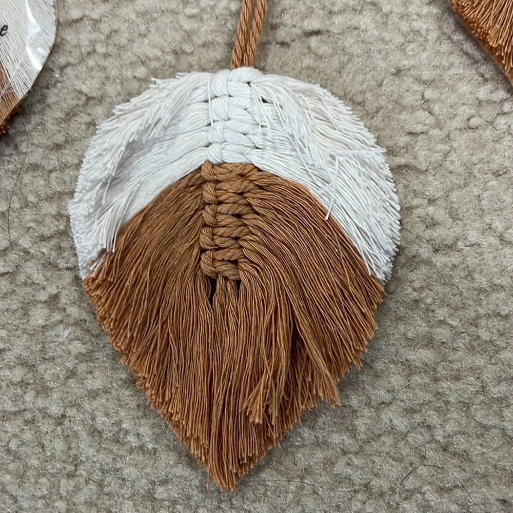 Bohemian Macrame Beaded Brown & White Round Mirror Wall Hanging